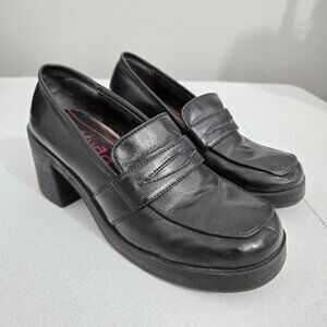 Vintage Y2K Mudd Black Platform Penny Loafers Chunky Heel Sz 7 Slip-Ons Retro 90
